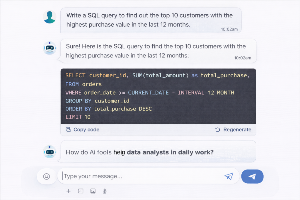 AI tool generating SQL query for data analysts