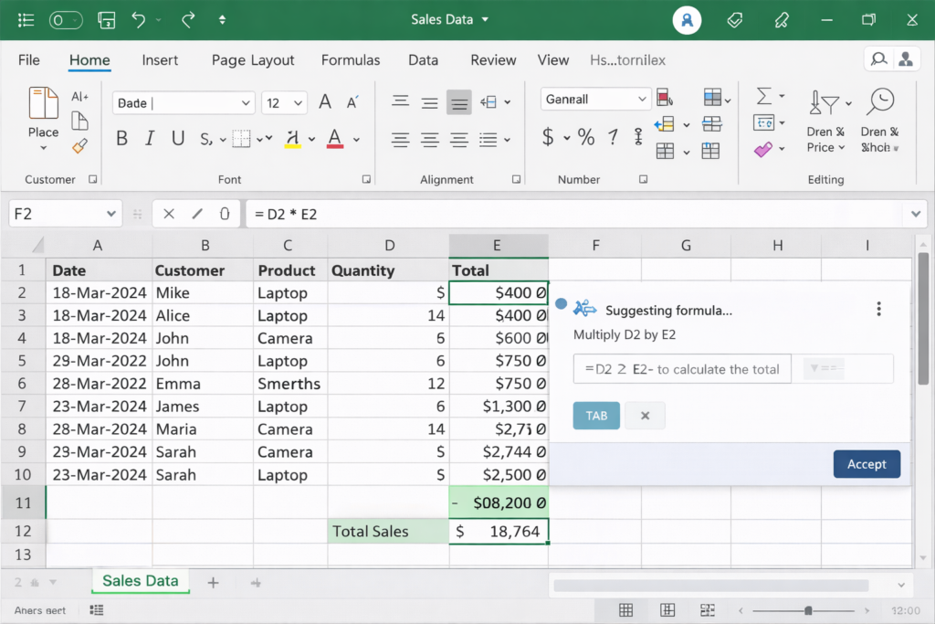 AI tool suggesting Excel formula for data analysts