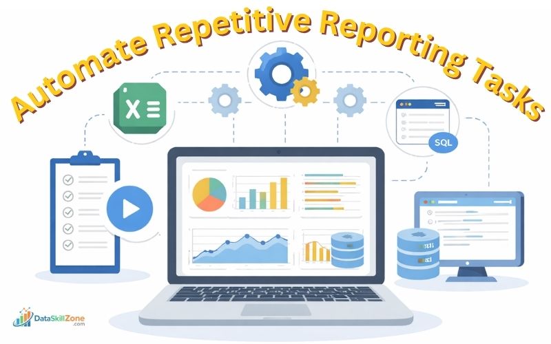 Automating reporting tasks using tools like Excel, SQL, and dashboards allows analysts to reduce manual work and focus on data insights.