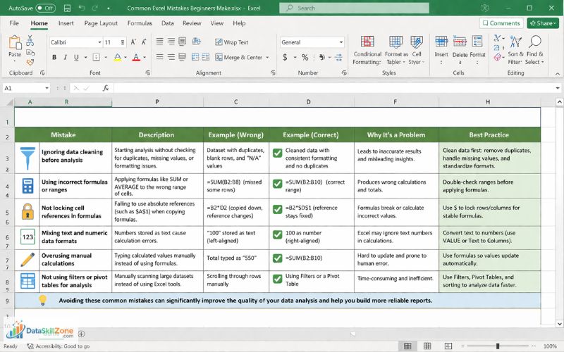 Excel skills for data analysis