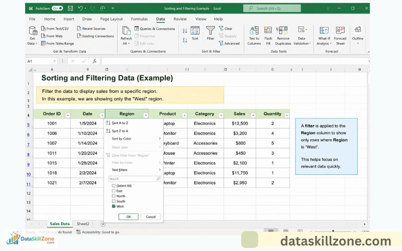 sorting & filtering in excel